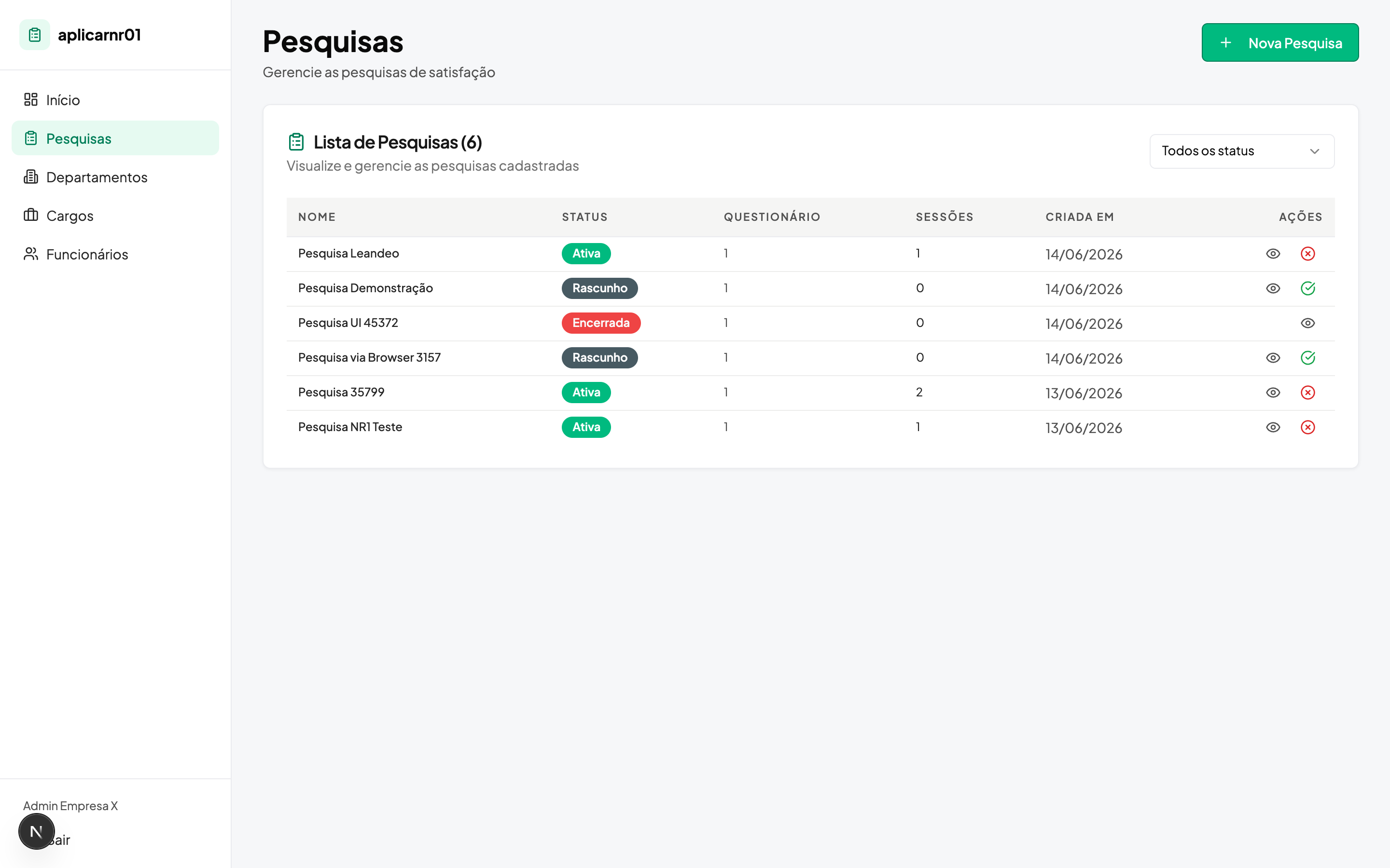 Lista de pesquisas